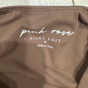 Pink Rose Silky Knit Long Sleeve Top - Brown